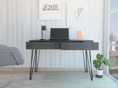 Canton 2-Drawer Writing Desk with Hairpin Legs Smokey Oak