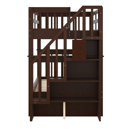 Stairway Twin-Over-Twin Bunk Bed with Twin size Trundle for Bedroom, Dorm, Adults, Espresso( old sku: LP000209AAP )