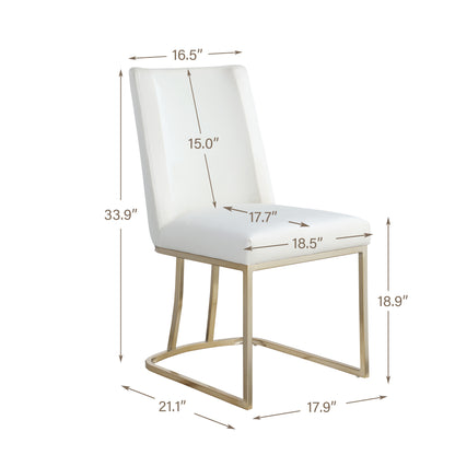 Dining Chairs, Velvet Upolstered Side Chair, Gold Metal Legs (Set of 2) - White