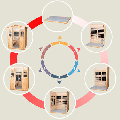 Outdoor Sauna for 4 Person,applicable indoors and outdoors. Far Infrared Sauna 8 Low EMF Heaters, Wooden Sauna Room 2050 Watt, Old Chinese fir, Chromotherapy, Bluetooth Speaker, LCD, LED.