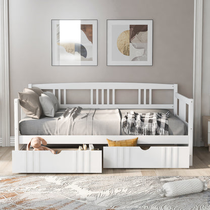 Twin Size Daybed Wood Bed with Two Drawers,White