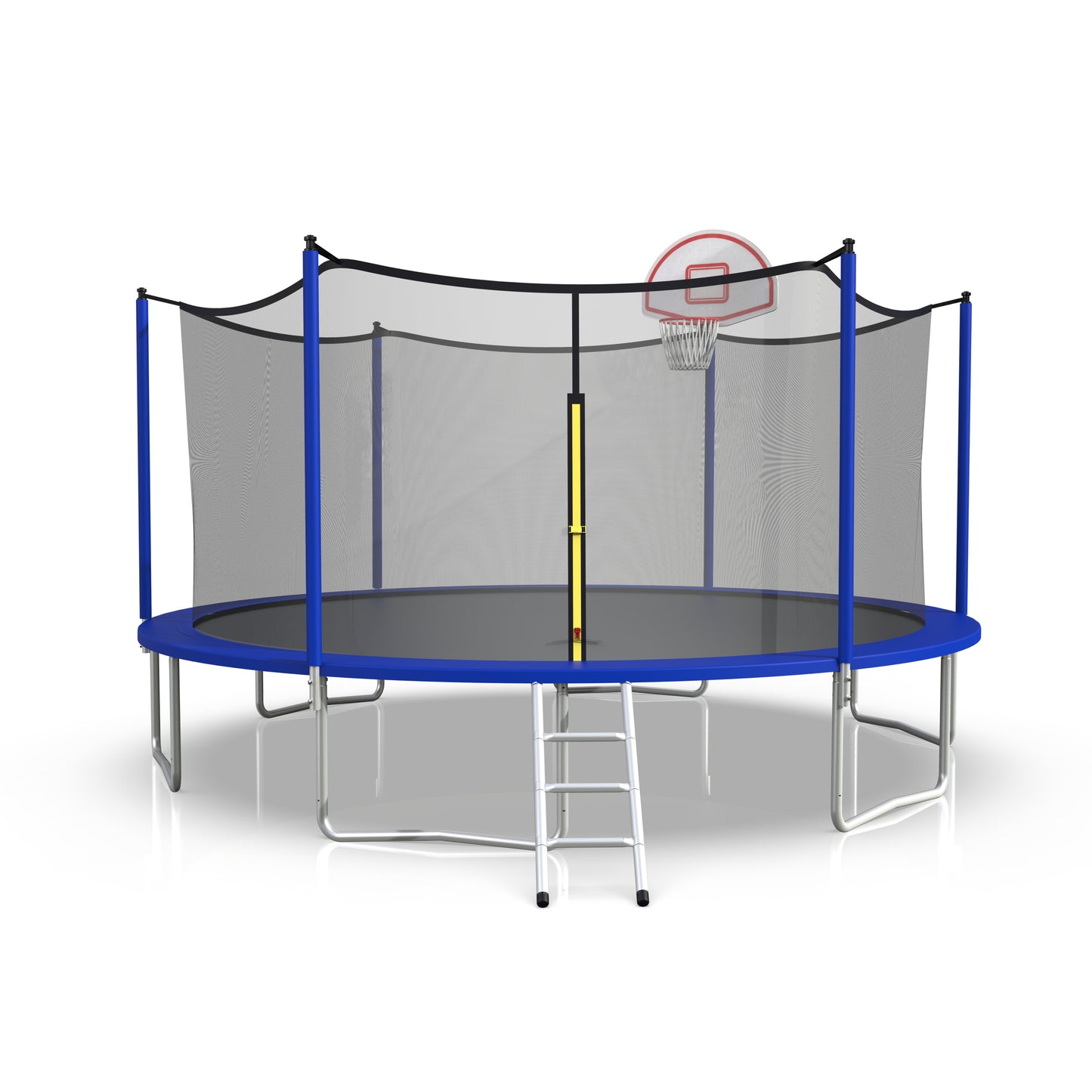 16ft Trampoline with Enclosure, New Upgraded Kids Outdoor Trampoline with Basketball Hoop and Ladder, Heavy-Duty Round Trampoline，Blue