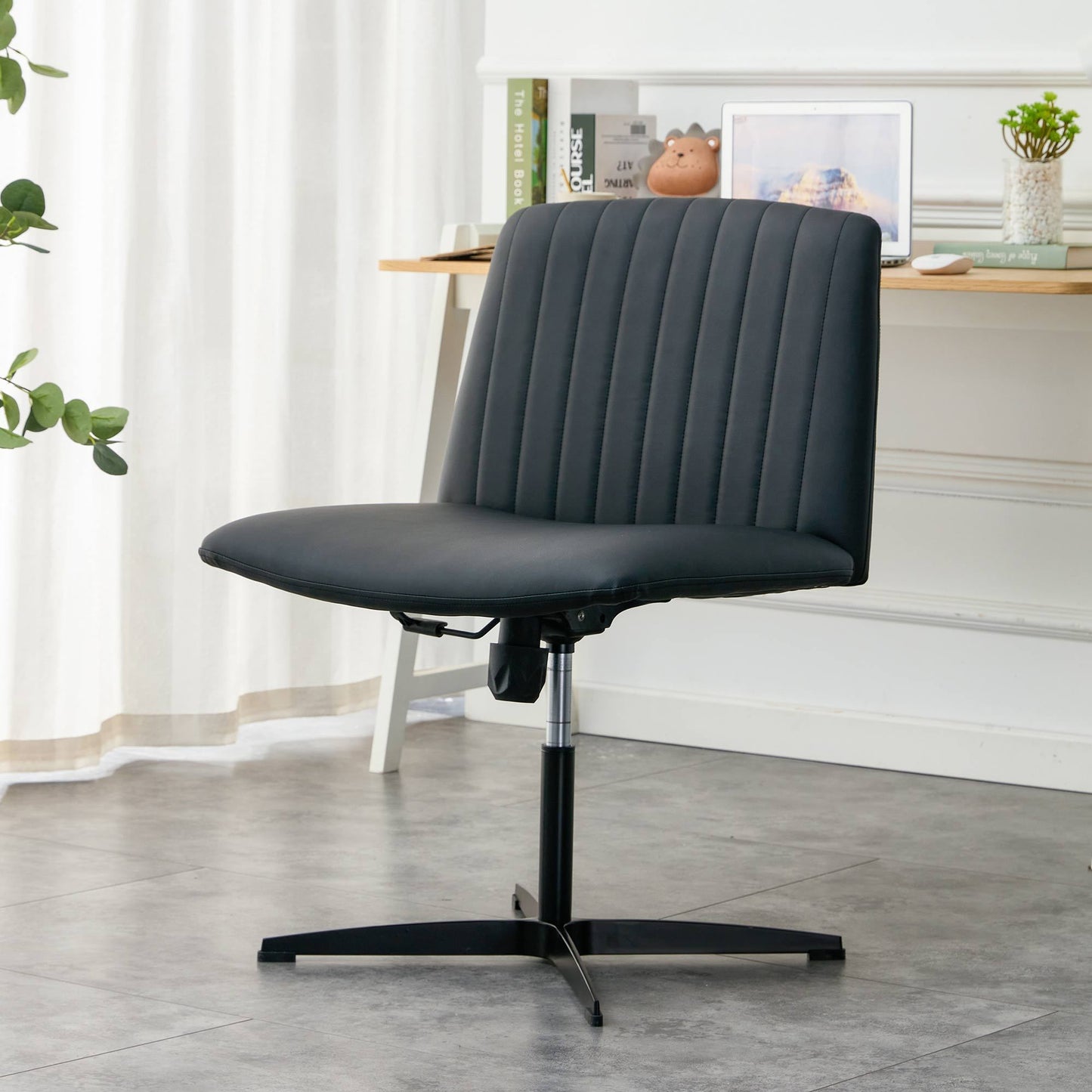 Black High Grade Pu Material. Home Computer Chair Office Chair Adjustable 360 ° Swivel Cushion Chair With Black Foot Swivel Chair Makeup Chair Study Desk Chair. No Wheels