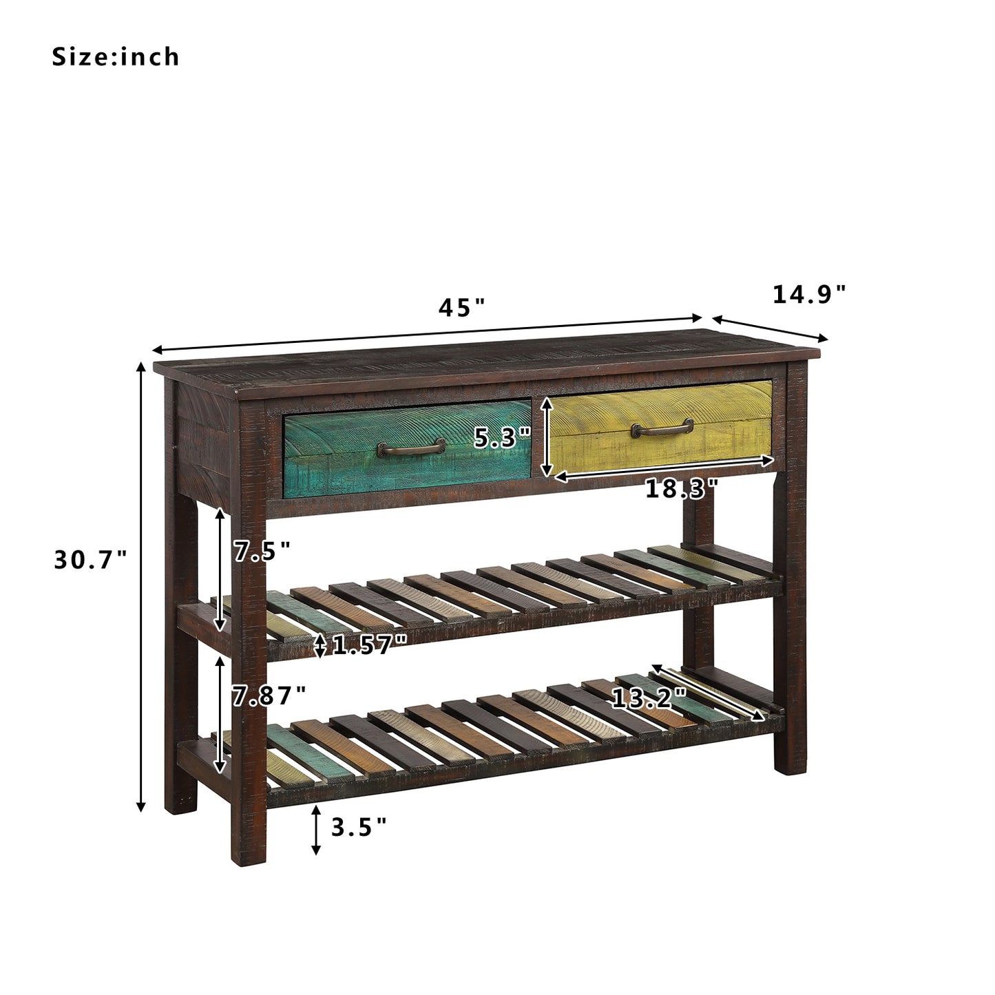 TREXM Console Table Sofa Table Console Tables for Entryway Hallway Bathroom Living Room with Drawers and 2 Tiers Shelves (Colorful)