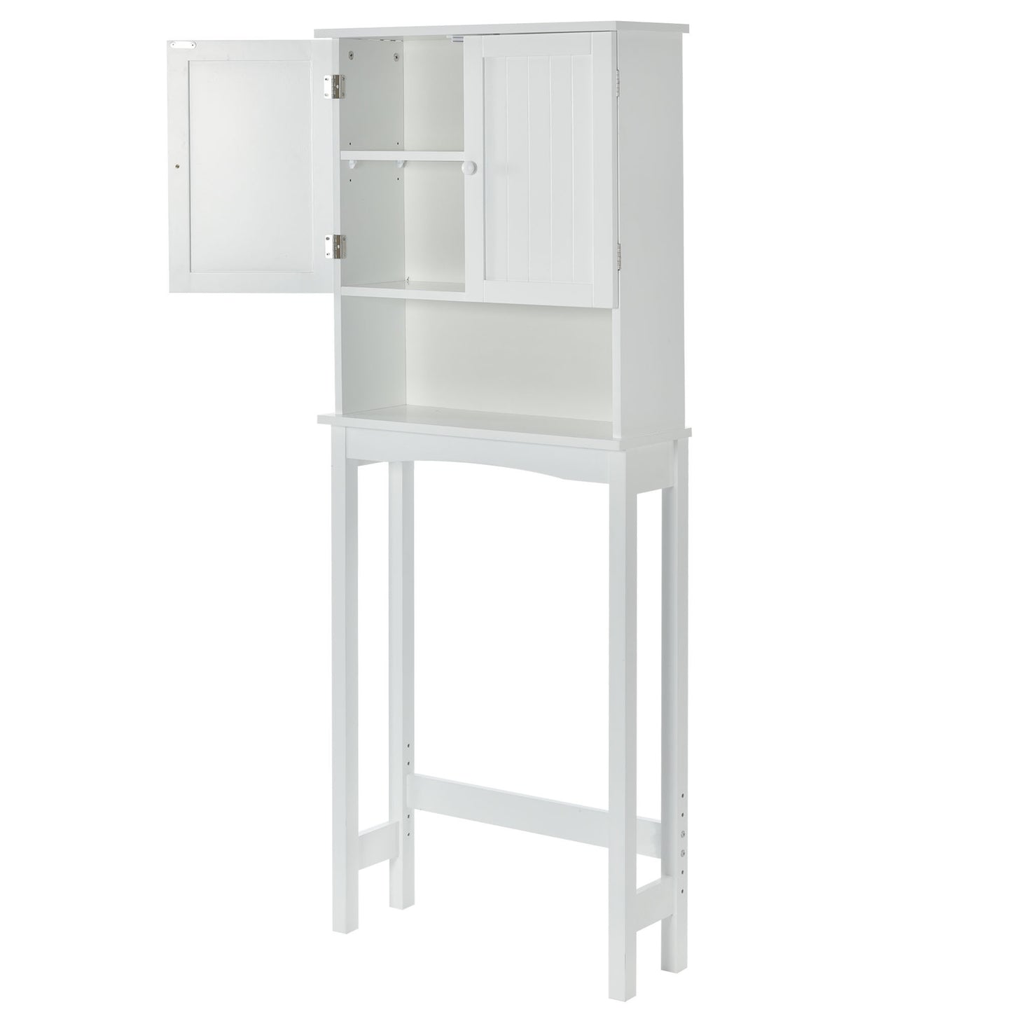 Over-The-Toilet Bathroom Cabinet with Shelf and Two Doors Space-Saving Storage, Easy to Assemble, White