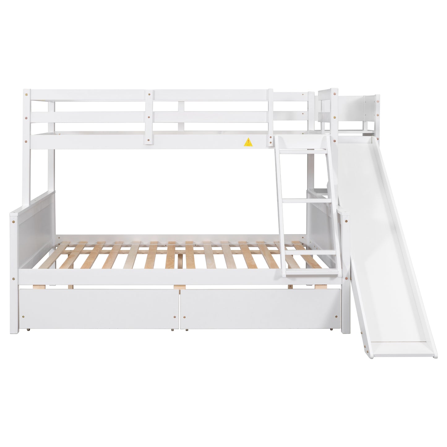 Twin over Full Bunk Bed with 2 Drawers,Slide,Shelves White