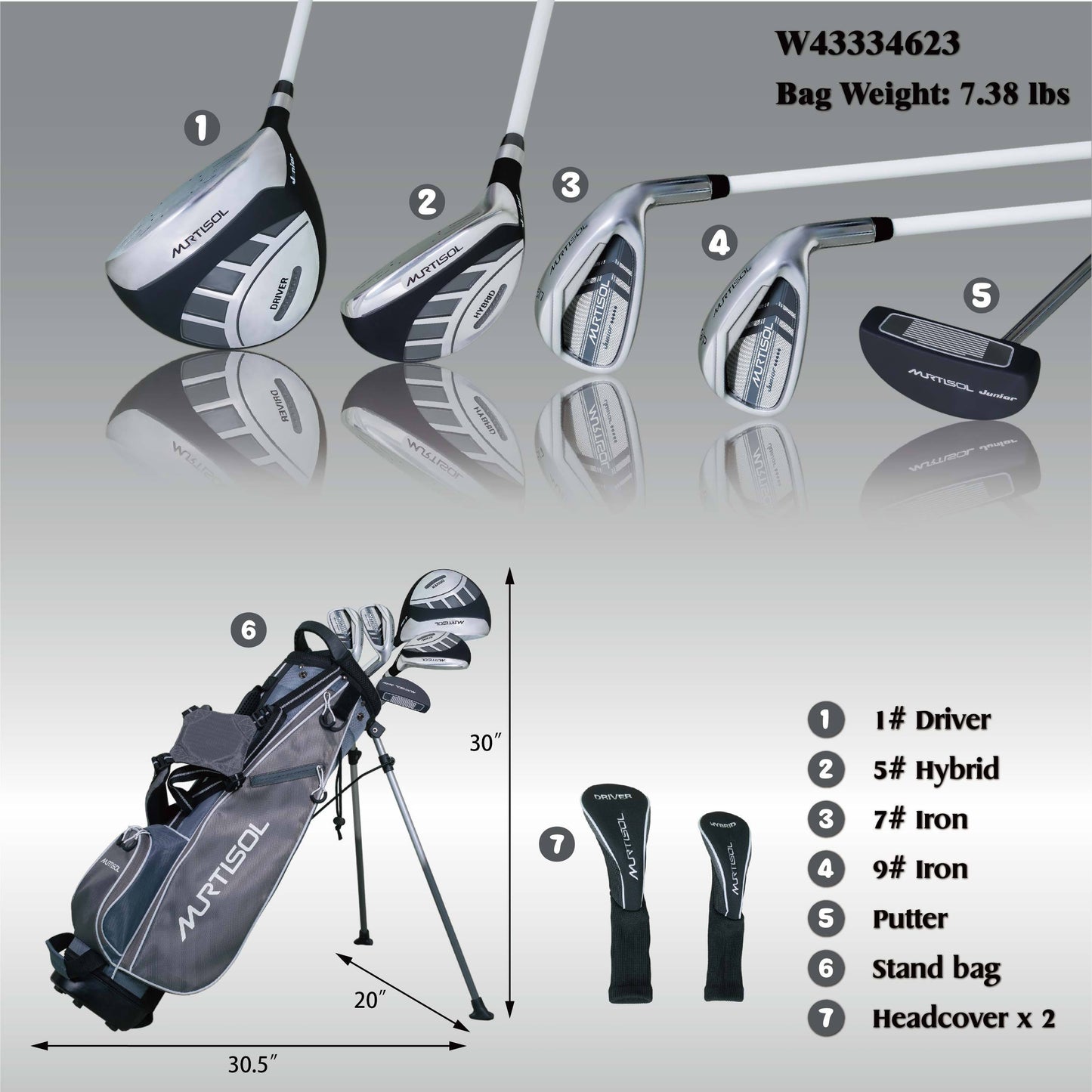 11-13 years  RH JR golf club 5-piece set gray