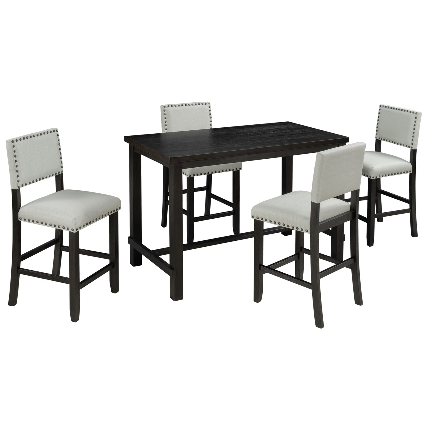 TREXM 5-Piece Counter Height Dining Set, Classic Elegant Table and 4 Chairs in Espresso and Beige