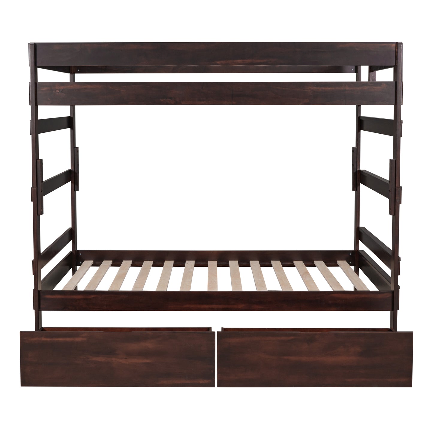 Full over Full Wood Bunk Bed with 2 Drawers, Espresso