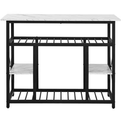 TOPMAX Multifunctional Counter Height Kitchen Dining Room Prep Table Kitchen Island,  Kitchen Rack with Large Worktop, Console Side Table for Living Room, Faux Marble Tabletop