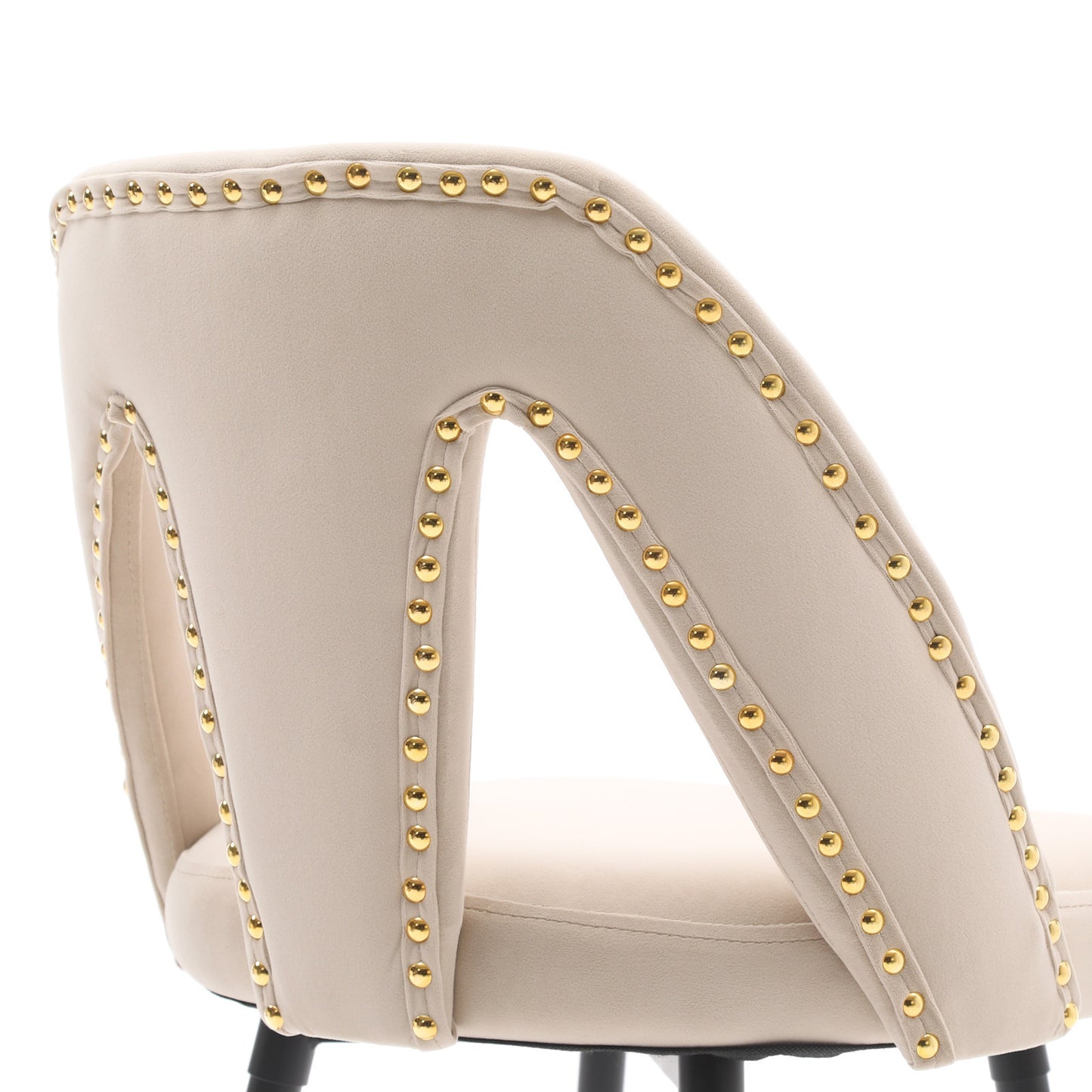 A&A Furniture,Akoya Collection Modern | Contemporary Velvet Upholstered Connor 28" Bar Stool & Counter Stools with Nailheads and Gold Tipped Black Metal Legs,Set of 2 (Beige)