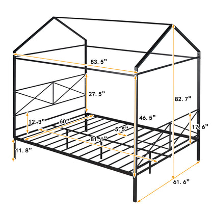 Queen Size Metal House Shape Platform Bed,Black