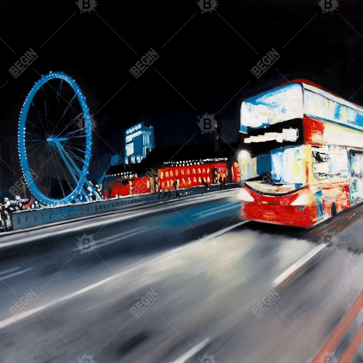 Bus travel by night - 32x32 Print on canvas