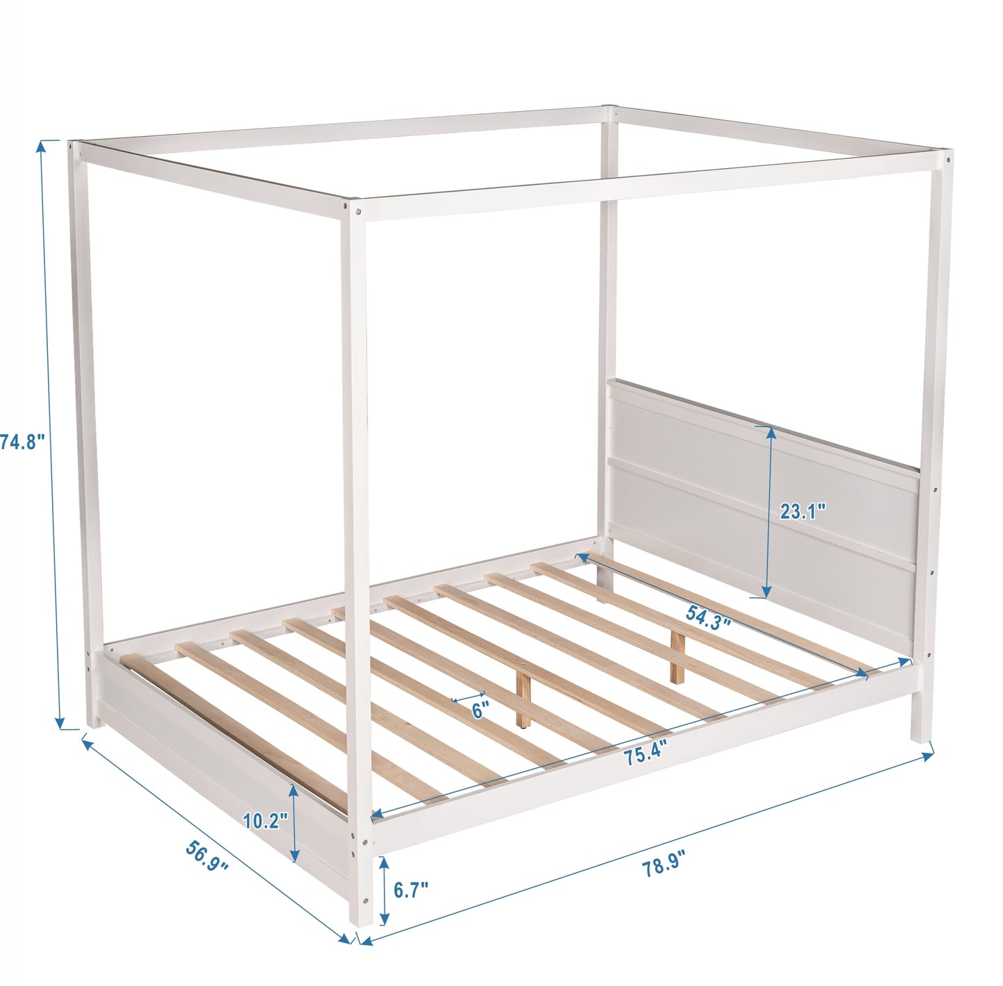 Full Size Canopy Platform Bed with Headboard and Support Legs,White