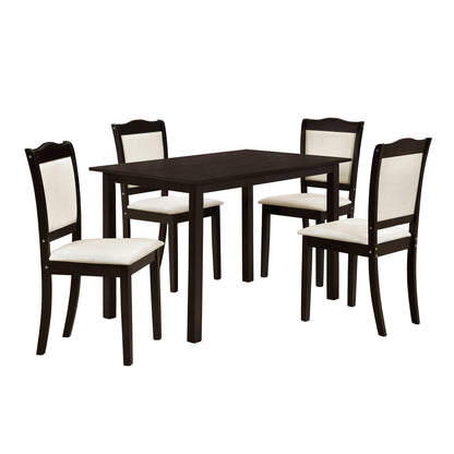 TREXM 5-Piece Wood Dining Table Set Simple Style Kitchen Dining Set Rectangular Table with Upholstered Chairs for Limited Space (Espresso)