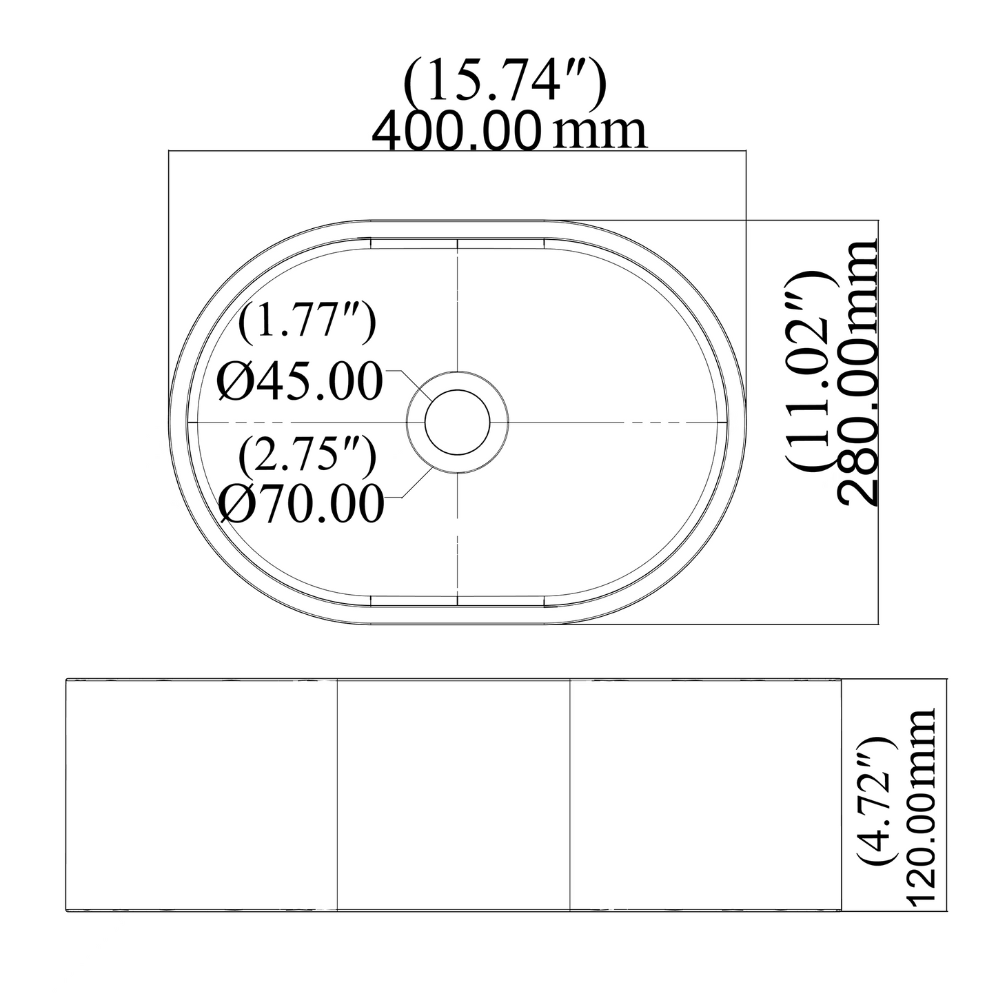 Double Oval Concrete Vessel Bathroom Sink in Grey without Faucet and Drain