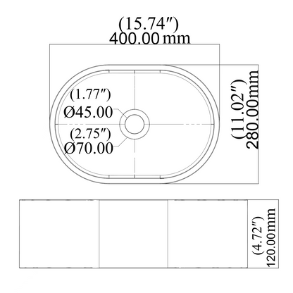 Double Oval Concrete Vessel Bathroom Sink in Grey without Faucet and Drain