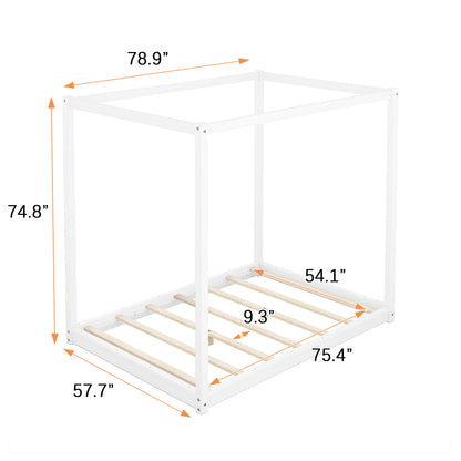 Full Size Canopy Platform Bed with Support Legs,White