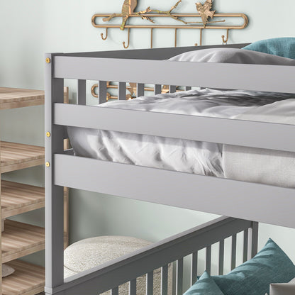 Full Over Full Bunk Bed with 2 Drawers and Staircases, Convertible into 2 Beds, the Bunk Bed with Staircase and Safety Rails for Kids, Teens, Adults, Grey