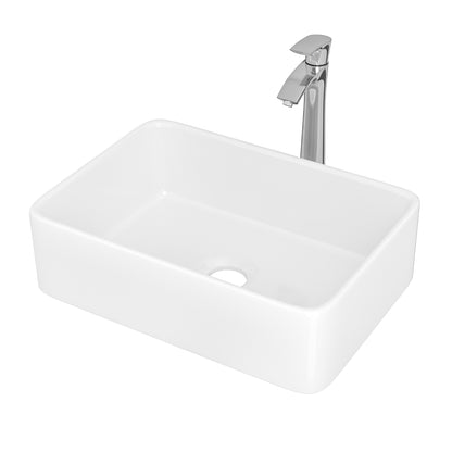 19"x15" Rectangle Bathroom Sink and Faucet Combo Modern Above White Porcelain Ceramic Vessel Vanity Sink Art Basin& Chrome Single Lever Faucet Combo