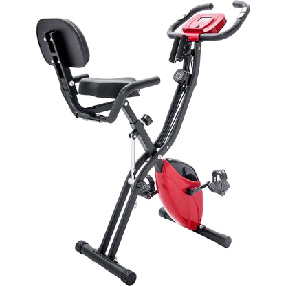 Folding Exercise Bike, Fitness Upright and Recumbent X-Bike with 10-Level Adjustable Resistance, Arm Bands and Backrest