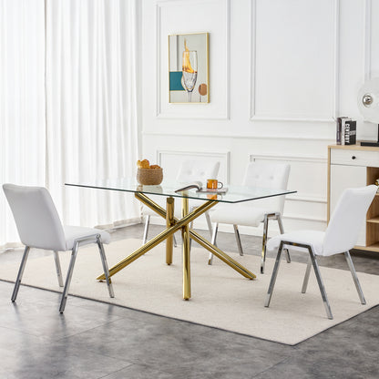 Grid shaped armless high back dining chair,2-piece set, office chair. Applicable to dining room, living room, kitchen and office.White  Chair and Electroplated metal leg