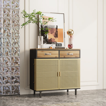 31.5'' Wide 2 Drawer Sideboard, Modern Furniture Decor，Made with Iron + Carbonized Bamboo，Easy Assembly，Gold