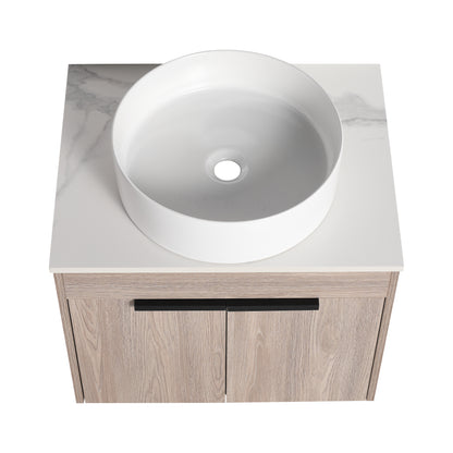 24 " Modern Design Float Bathroom Vanity With Ceramic Basin Set,  Wall Mounted White Oak Vanity  With Soft Close Door,KD-Packing，KD-Packing，2 Pieces Parcel（TOP-BAB400MOWH）