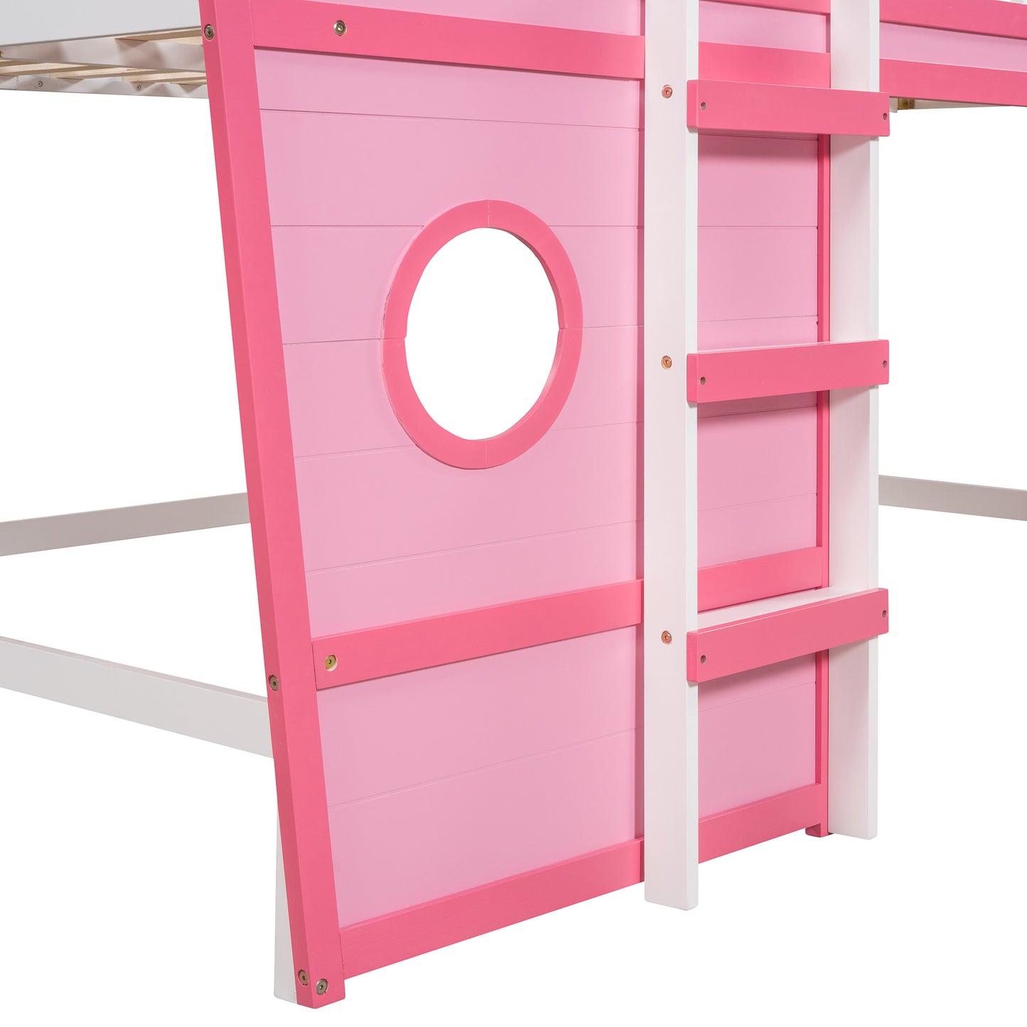 Full Size Boat Shape Loft Bed with Ladder-Pink