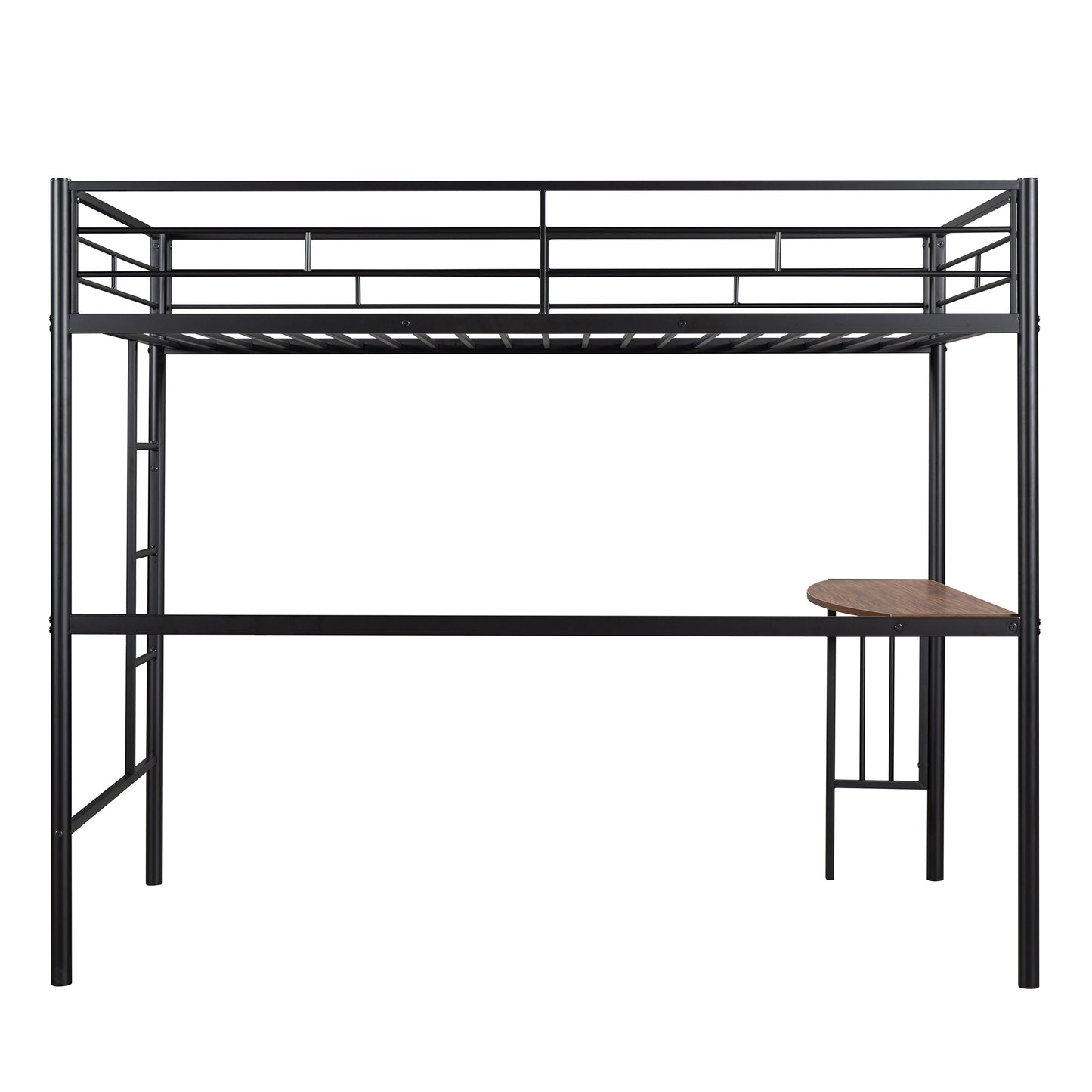 Twin Over Full Metal Bunk Bed with Desk, Ladder and Quality Slats for Bedroom, Metallic Black（OLD SKU :LP000092AAB）