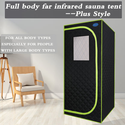 Portable Plus Type Full Size Far Infrared Sauna tent. Spa, Detox ,Therapy and Relaxation at home.Larger Space,Stainless Steel Pipes Connector Easy to Install, with FCC Certification--Black