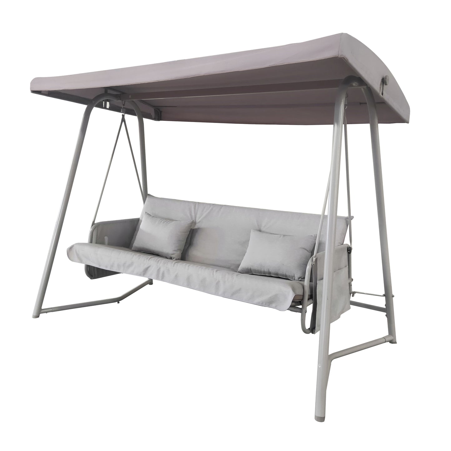 Outdoor Patio 3seater Metal Swing Chair Swing bed with Cushion and Adjustable Canopy Champagne Color (Old SKU:W40018715)