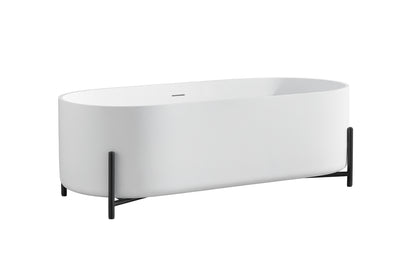 63'' x 27.5''  White Freestanding Bathtoom Soaking Artificial Stone  Solid Surface Bathtub Black Frame 1600MM