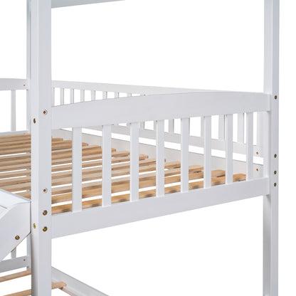 Twin Over Twin Bunk Bed with Slide, House Bed with Slide, White(OLD SKU: LT000213AAK)