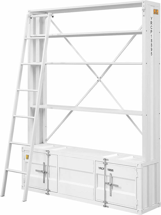 ACME Cargo Bookshelf & Ladder, White 39882