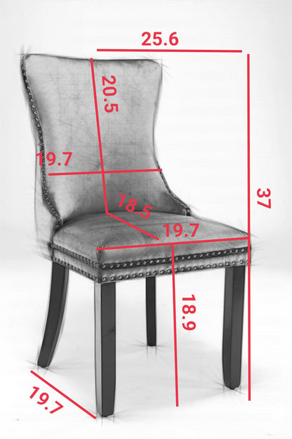 A&A Furniture,Upholstered Wing-Back Dining Chair with Backstitching Nailhead Trim and Solid Wood Legs,Set of 2, Gray