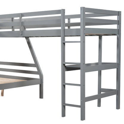 L-Shaped Twin over Full Bunk Bed and Twin Size Loft Bed with Built-in Desk,Gray