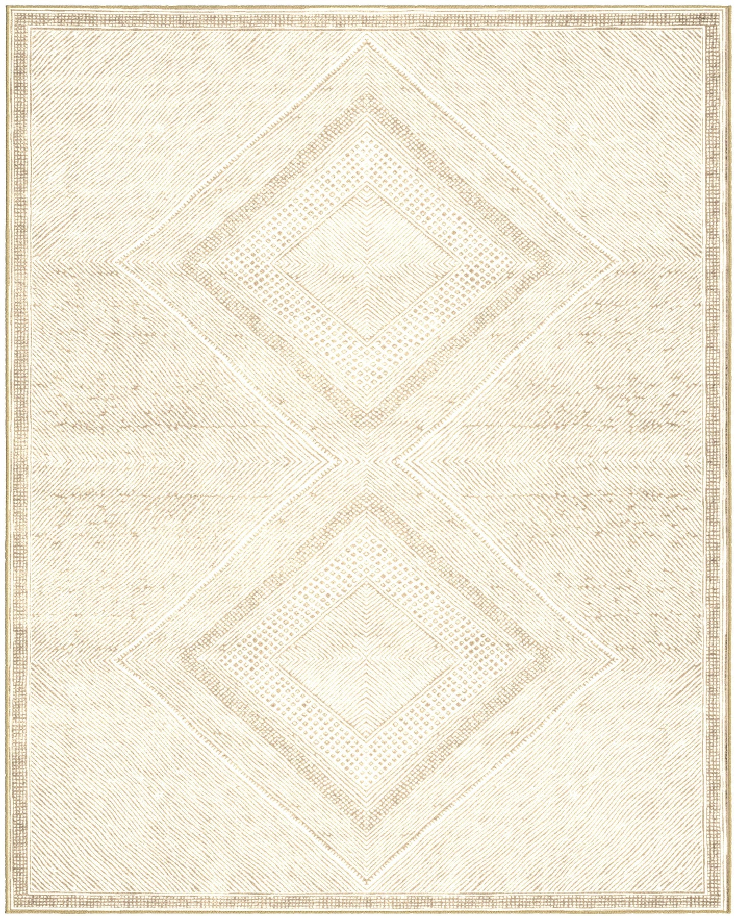 Benzara Beige and White Viscose Area Rug 5x8