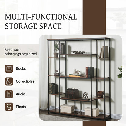 [VIDEO] Bookcase and Bookshelf, Home Office 5 Tier Bookshelf, Open Freestanding Storage Shelf with Metal Frame, Brown