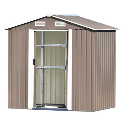 TOPMAX Patio 6ft x4ft Bike Shed Garden Shed, Metal Storage Shed with Adjustable Shelf and Lockable Door, Tool Cabinet with Vents and Foundation for Backyard, Lawn, Garden, Brown