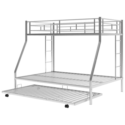 Twin over Full Bed with Sturdy Steel Frame, Bunk Bed with Twin Size Trundle, Two-Side Ladders, Silver(OLD SKU:MF194424AAN)