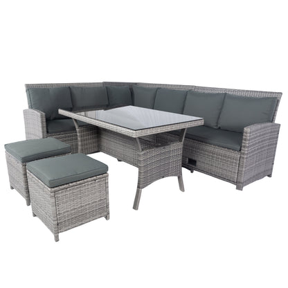 6 Pieces PE Rattan sectional Outdoor Furniture Cushioned Sofa Set with 2 Storage Under Seat Grey