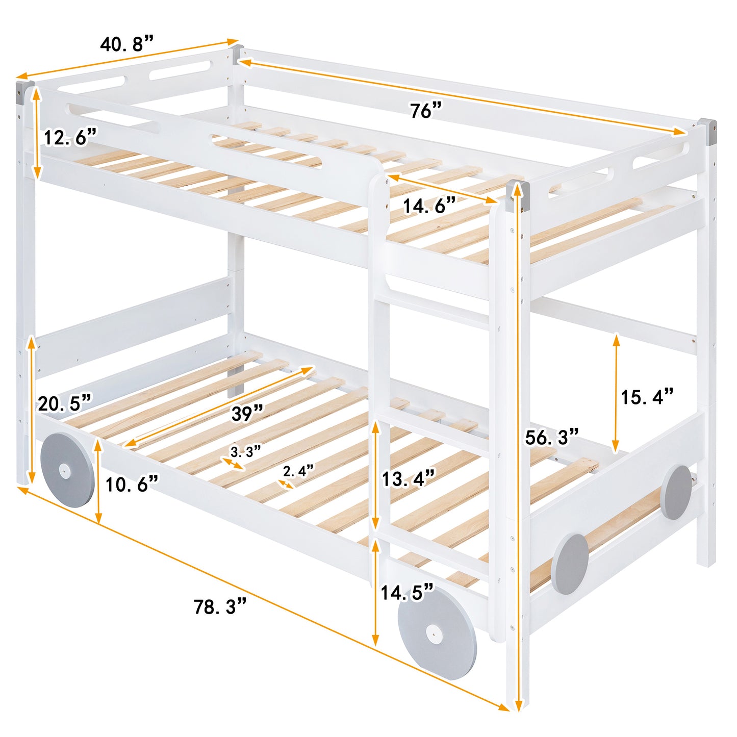 Twin Size Car-Shaped Convertible Bunk Bed, White