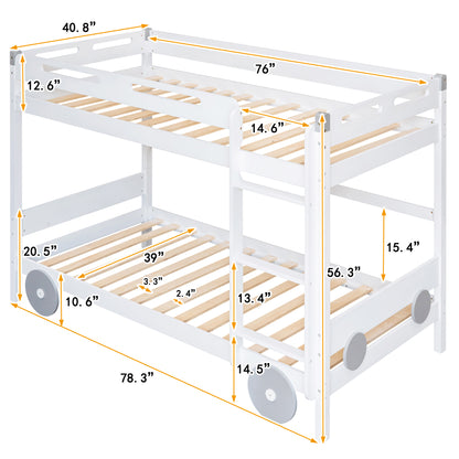 Twin Size Car-Shaped Convertible Bunk Bed, White