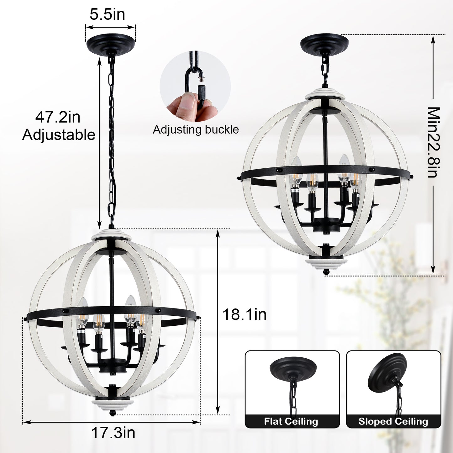 6 - Light Wood Dimmable Globe Chandelier