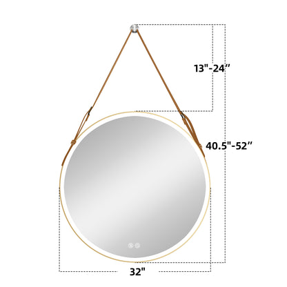 Bathroom LED Mirror 32 Inch Round Bathroom Mirror with Lights Smart 3 Lights Dimmable Illuminated Bathroom Mirror Wall Mounted Large LED Mirror Anti-Fog Lighted Vanity Mirror