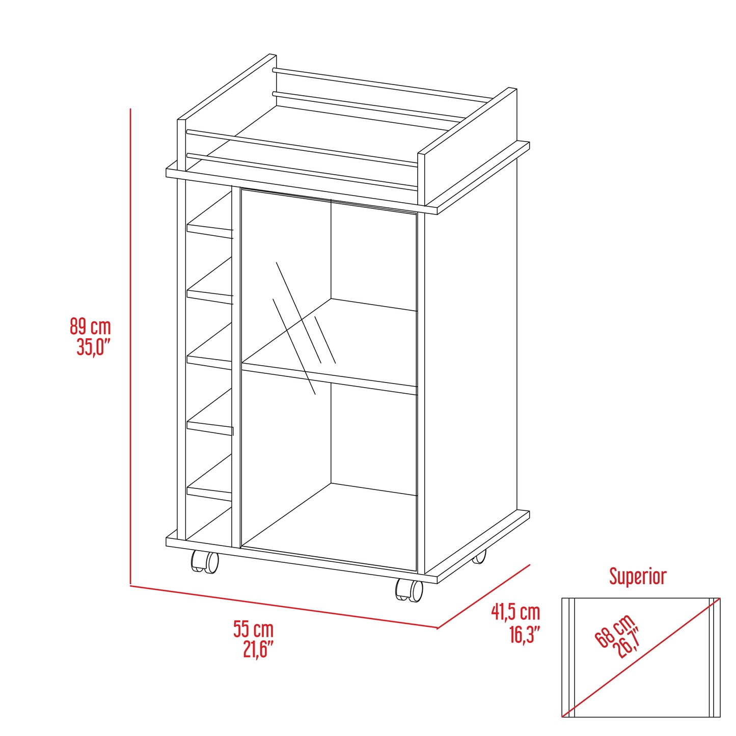 Savannah 6-Bottle 3-Shelf Bar Cart Black Wengue