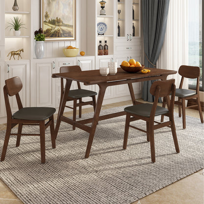 TREXM 5-Piece Mid-Century Style Dining Table Set Kitchen Table with 4 Faux Leather Dining Chairs (Brown)