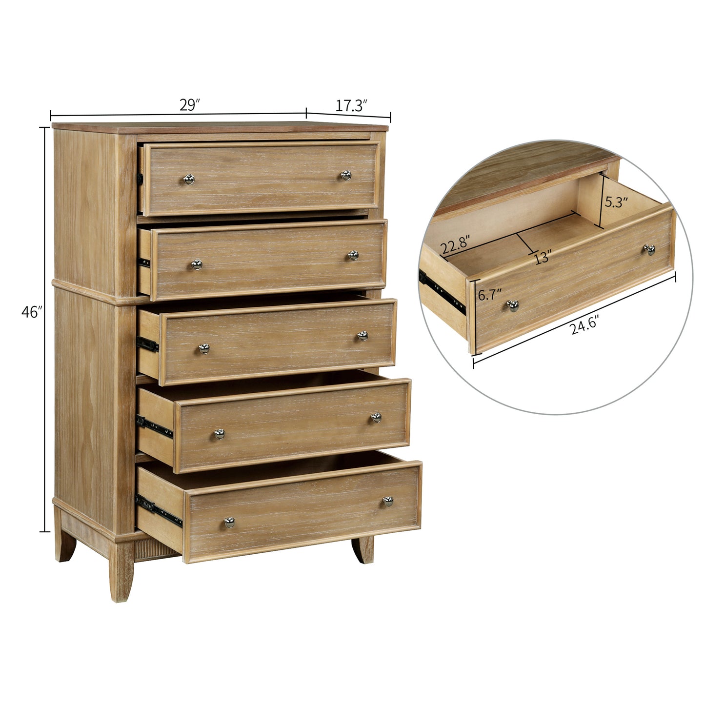 Chic Hazel 5 Drawers Chest Solid Wood