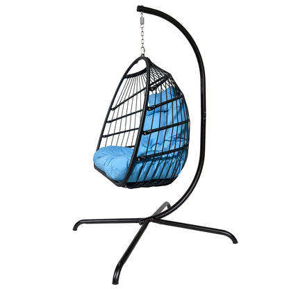 Swing Egg Chair with Stand Indoor Outdoor Wicker Rattan Patio Basket Hanging Chair with C Type bracket , with cushion and pillow,Patio Wicker folding Hanging Chair